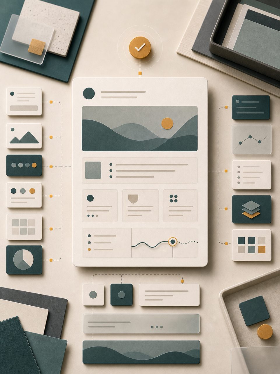 Abstract modular validation asset assembled from controlled template pieces